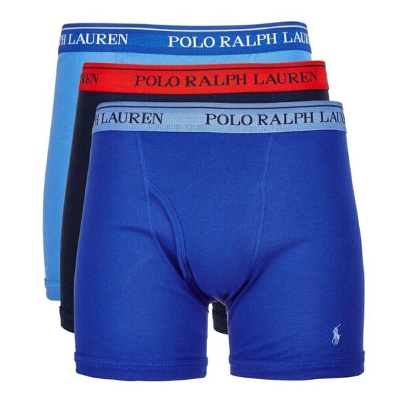 Polo Ralph Lauren Three Pack Stretch Classic Cotton Boxer Briefs Blue Navy Light - Picture 1 of 2
